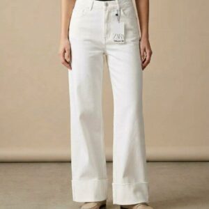 PANTALON ZARA BLANCO DOBLADO